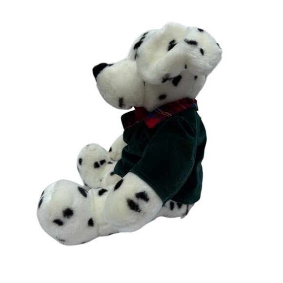 1996 Commonwealth Plush stuffed Dalmatian Xmas dog w/ green coat & red bow tie - Picture 3 of 16